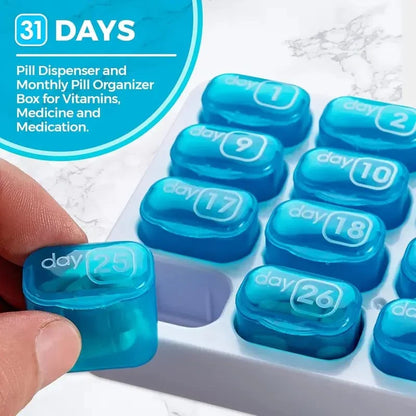 Junazilo® Monthly Pill Organizer with Lid Travel Case for Vitamins & Medications