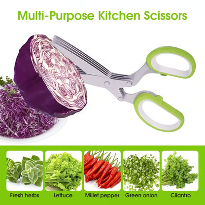 Junazilo® Herb Scissors 5 Blade Kitchen Shears, Multipurpose Herb Cutter with Safety Cover & Cleaning Comb upsell