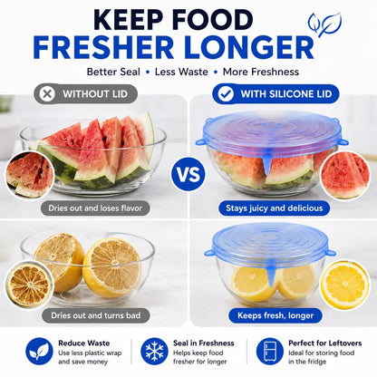 Junazilo® 🥗 6 Pack Silicone Stretch Lids – Reusable Food Covers for Bowls, Pots, Cups & Fresh Food Storage upsell