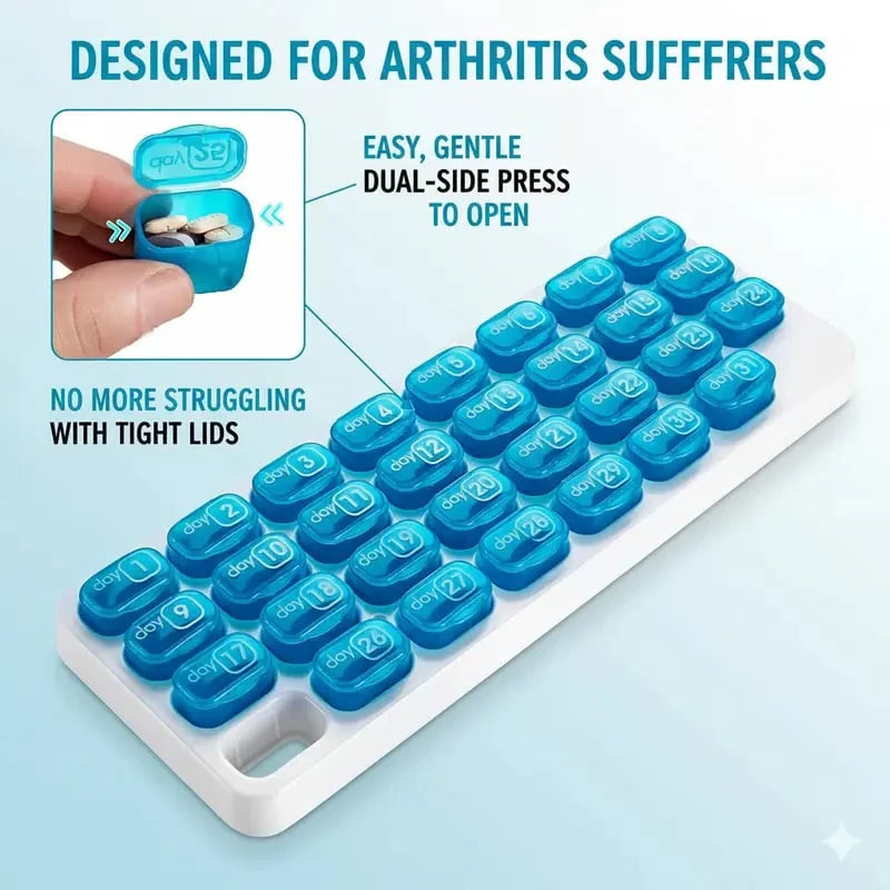 Junazilo® Monthly Pill Organizer with Lid Travel Case for Vitamins & Medications