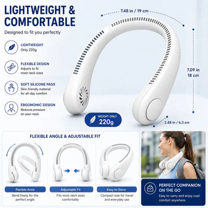 Junazilo® Portable Neck Fan, Bladeless Wearable Personal Fan, Hands-Free Cooling for Outdoor & Office