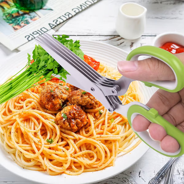 Junazilo® Herb Scissors 5 Blade Kitchen Shears, Multipurpose Herb Cutter with Safety Cover & Cleaning Comb upsell