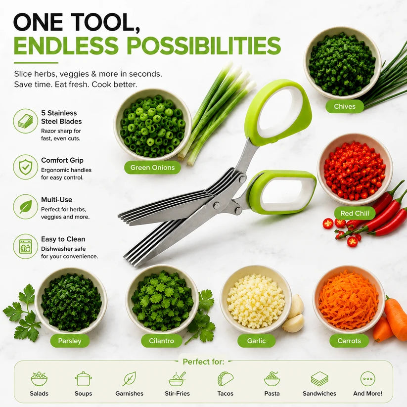 Junazilo® ✂️ Five-Blade Kitchen Scissors — The Ultimate Tool for Quickly Chopping Fresh Herbs and Spices
