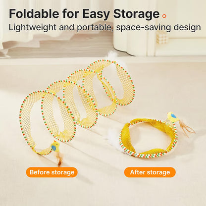 Junazilo® 🐱 Spiral Tunnel Cat Toy – Collapsible Interactive Cat Tunnel with Feather & Bell upsell