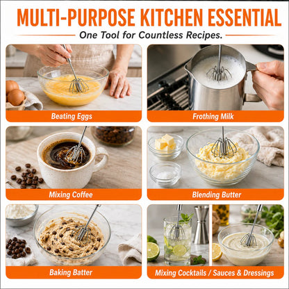 Junazilo® Stainless Steel Hand-Push Rotary Whisk – Effortless Mixing in Seconds