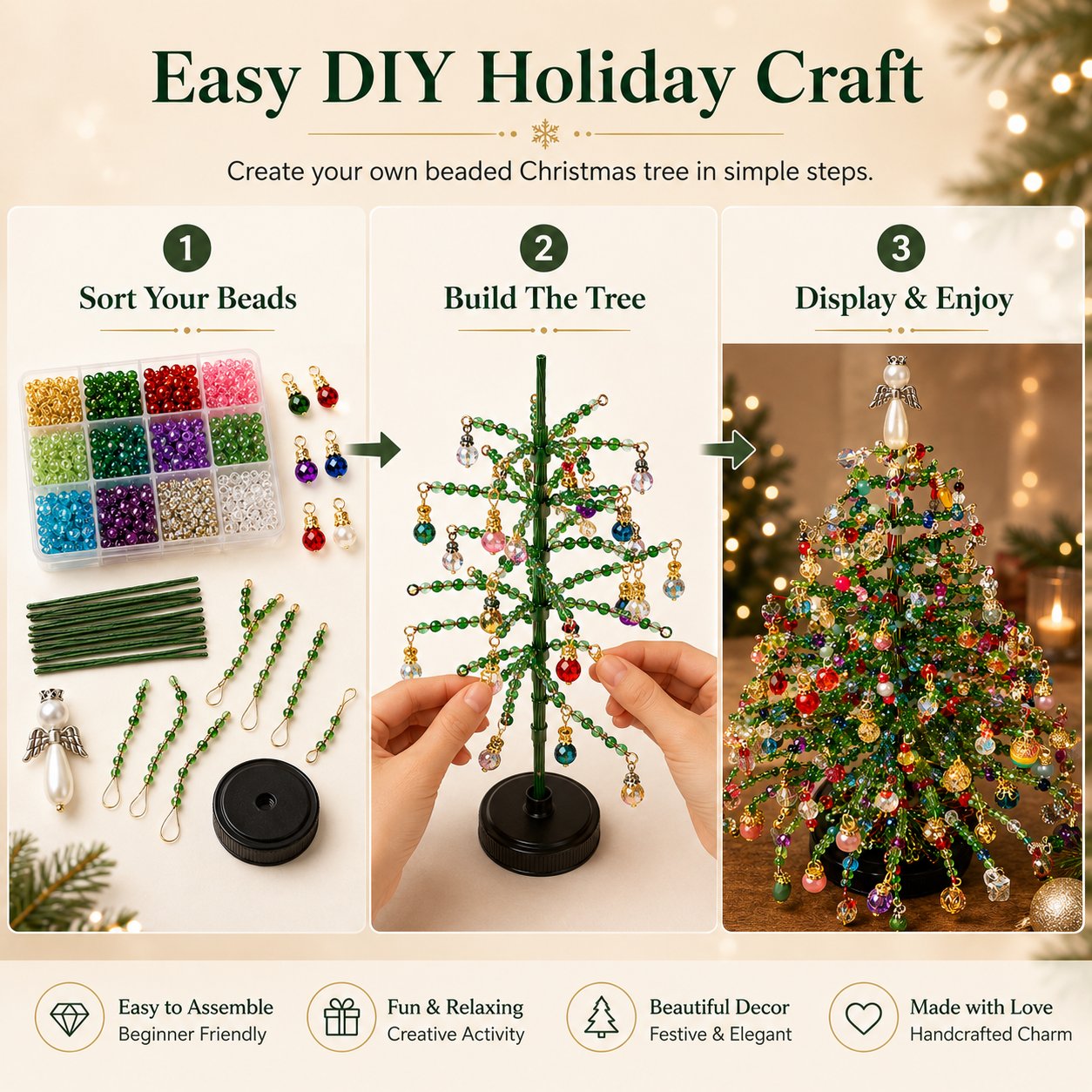 Junazilo® DIY Beaded Christmas Tree Kit – 🎅Create Your Own Sparkling Holiday Decoration