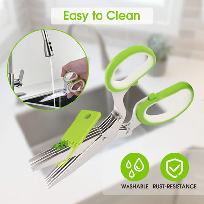 Junazilo® Herb Scissors 5 Blade Kitchen Shears, Multipurpose Herb Cutter with Safety Cover & Cleaning Comb upsell