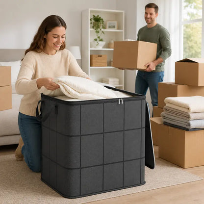 Junazilo® Spacious Moving Storage Bin – Large Capacity Zippered Fabric Organizer for Bedding & Clothes