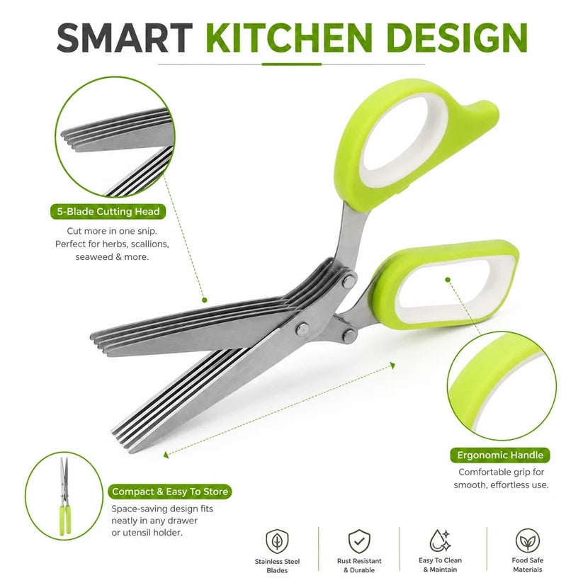 Junazilo® ✂️ Five-Blade Kitchen Scissors — The Ultimate Tool for Quickly Chopping Fresh Herbs and Spices