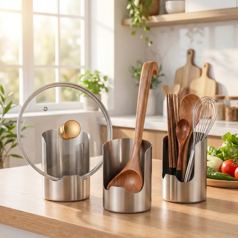 Junazilo® Thickened Stainless Steel Utensil Organizer, Rust Resistant Easy to Clean