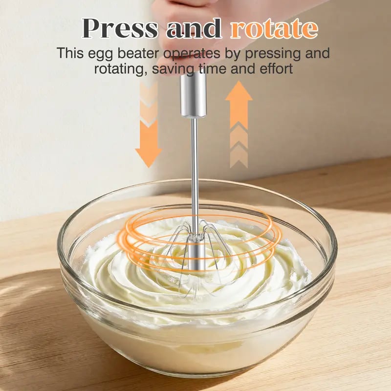 Junazilo® Stainless Steel Hand-Push Rotary Whisk – Effortless Mixing in Seconds