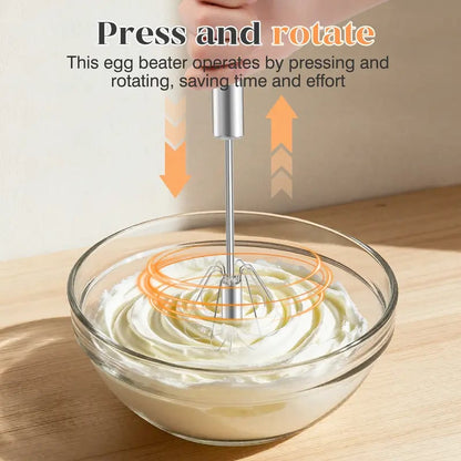 Junazilo® Stainless Steel Hand-Push Rotary Whisk – Effortless Mixing in Seconds