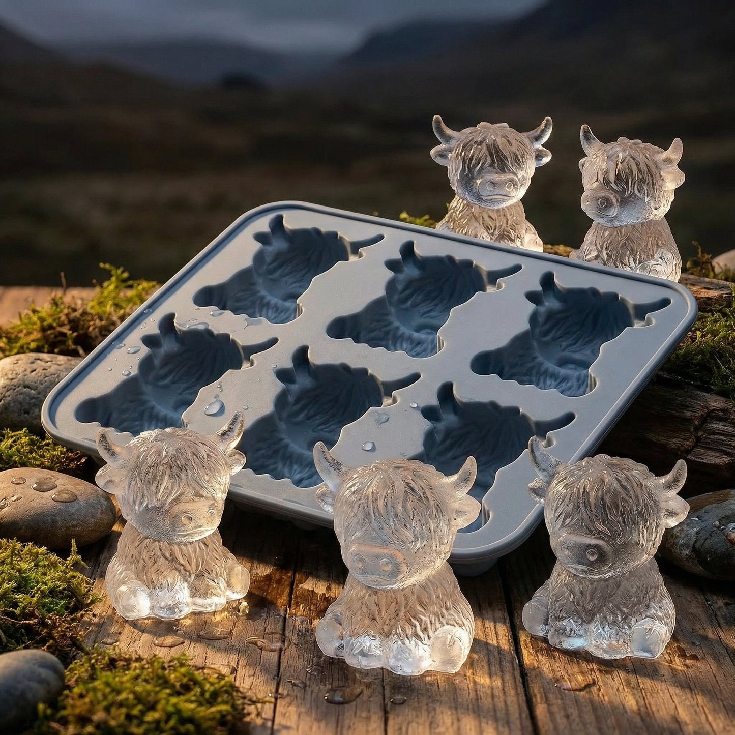 Junazilo® 🐮Mini Highland Cow Ice Cube & Dessert Mold🧊Cute 3D Ice for Drinks, Parties & Gifts