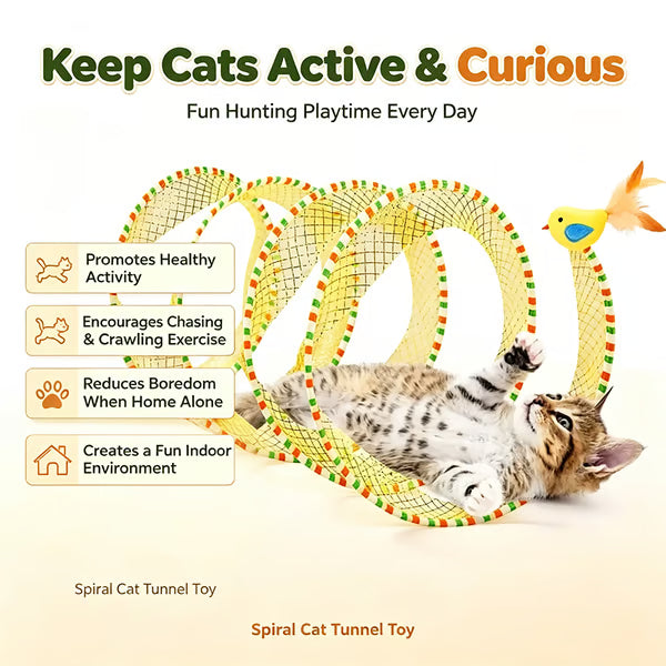 Junazilo® 🐱 Spiral Tunnel Cat Toy – Collapsible Interactive Cat Tunnel with Feather & Bell upsell
