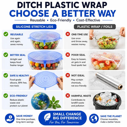 Junazilo® 🥗 6 Pack Silicone Stretch Lids – Reusable Food Covers for Bowls, Pots, Cups & Fresh Food Storage upsell