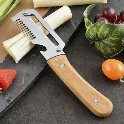 Junazilo® 3-in-1 Stainless Steel Vegetable Peeler with Wooden Handle & Bottle Opener upsell