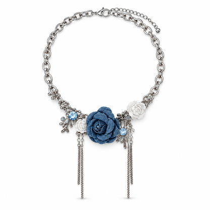 Partm Midnight Bloom Blue Rose Statement Necklace