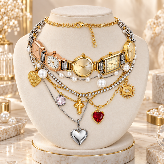 DANEER Époque Layered Timepiece Charm Necklace
