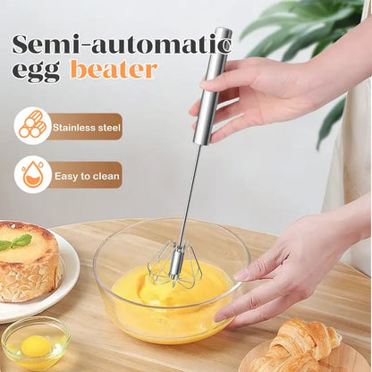 Junazilo® Stainless Steel Hand-Push Rotary Whisk – Effortless Mixing in Seconds