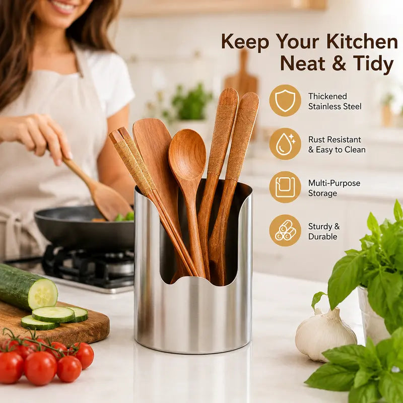 Junazilo® Thickened Stainless Steel Utensil Organizer, Rust Resistant Easy to Clean
