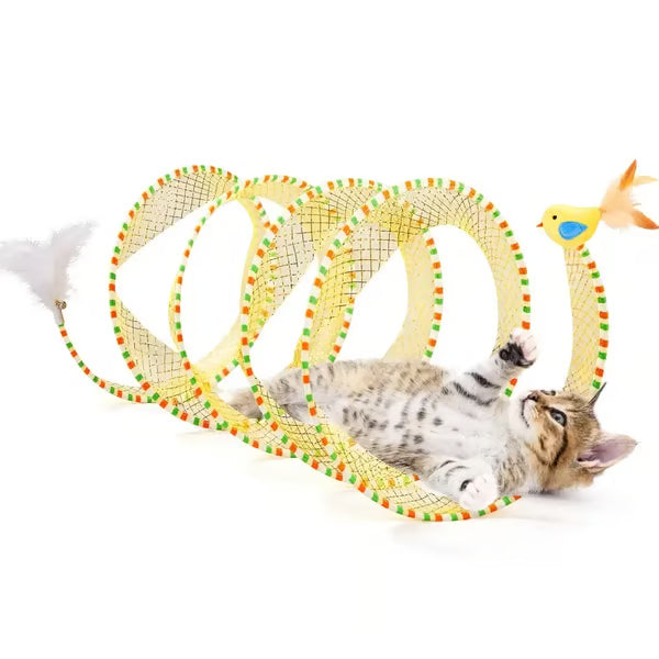 Junazilo® 🐱 Spiral Tunnel Cat Toy – Collapsible Interactive Cat Tunnel with Feather & Bell upsell