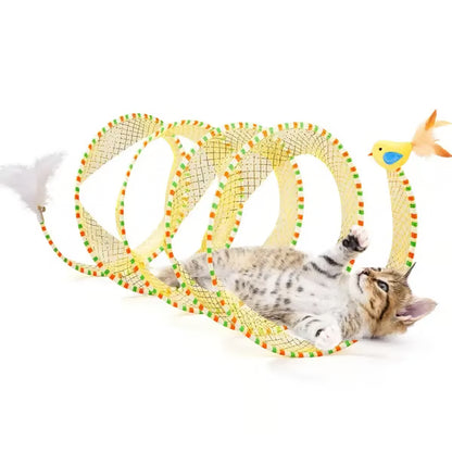 Junazilo® 🐱 Spiral Tunnel Cat Toy – Collapsible Interactive Cat Tunnel with Feather & Bell upsell