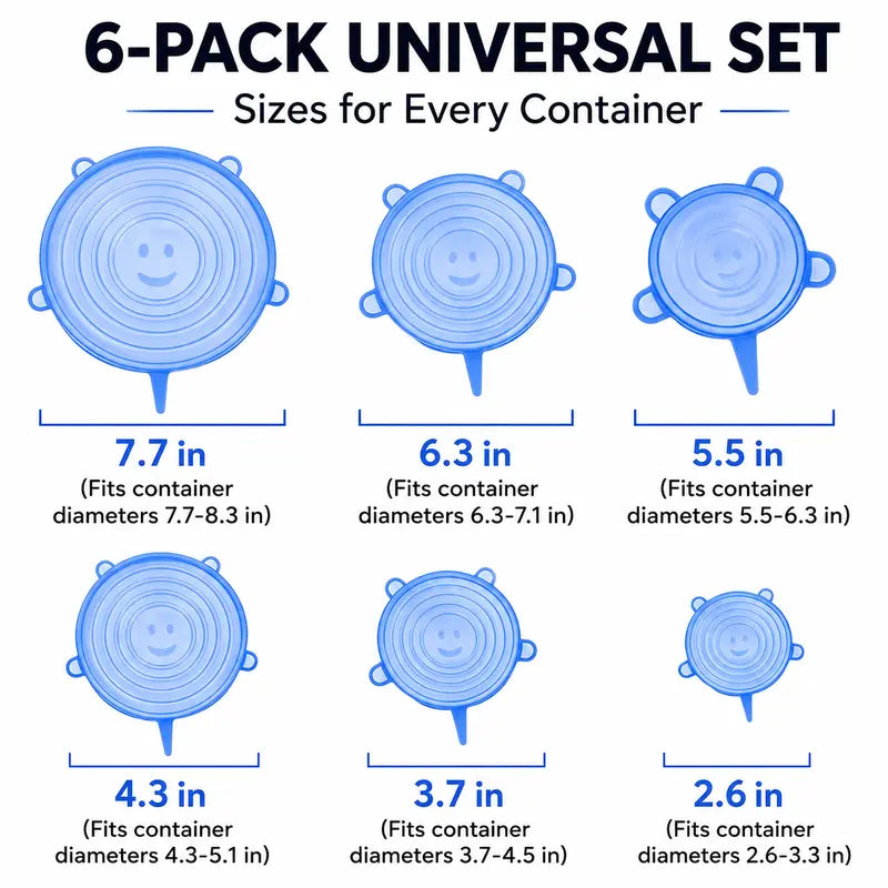 Junazilo® 🥗 6 Pack Silicone Stretch Lids – Reusable Food Covers for Bowls, Pots, Cups & Fresh Food Storage upsell