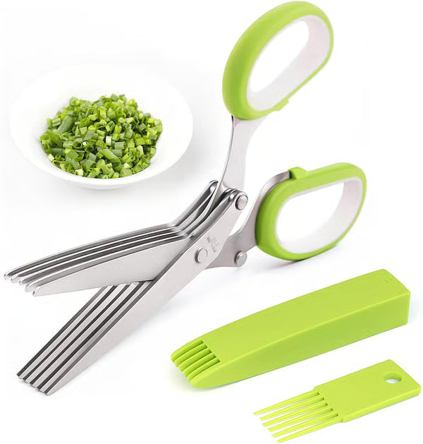 Junazilo® Herb Scissors 5 Blade Kitchen Shears, Multipurpose Herb Cutter with Safety Cover & Cleaning Comb upsell
