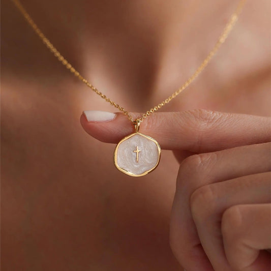 Junazilo® ✝️The "Serene Faith" Vintage Oval Cross Necklace