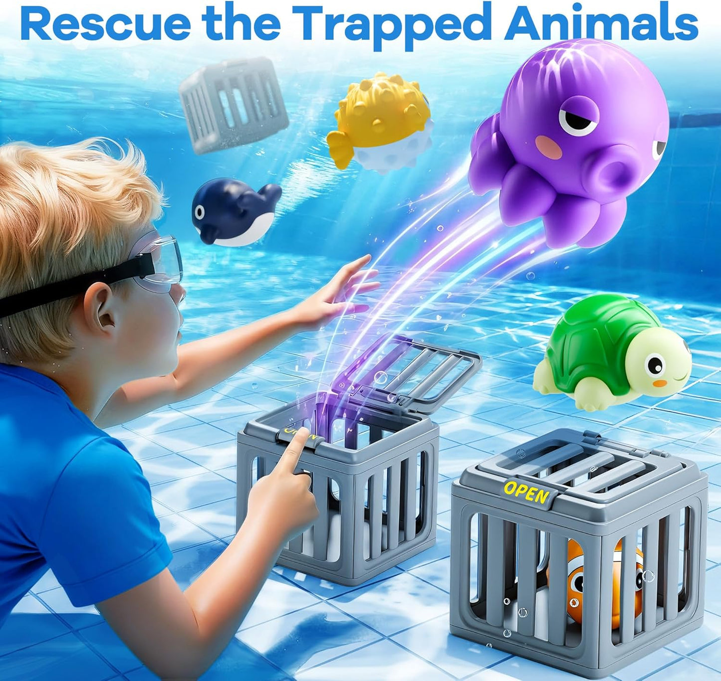 Junazilo® Ocean Rescue Set 💦 👑 Ocean Animal Pool Diving Toy Set - Toss, Dive, Press & Rescue
