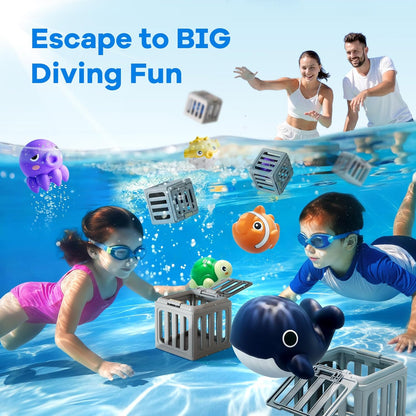 Junazilo® Ocean Rescue Set 💦 👑 Ocean Animal Pool Diving Toy Set - Toss, Dive, Press & Rescue