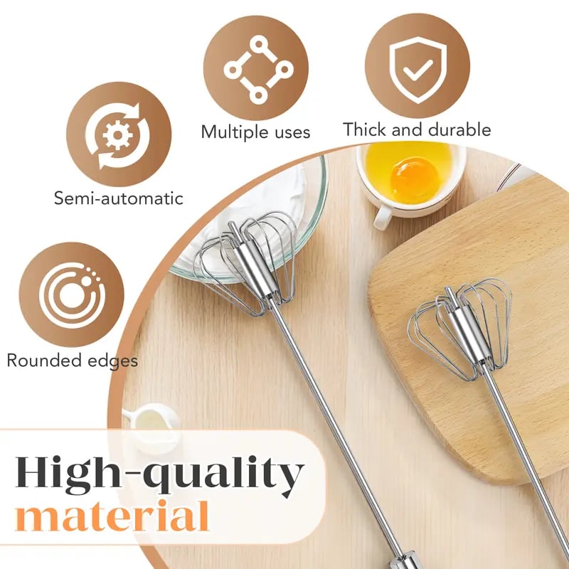 Junazilo® Stainless Steel Hand-Push Rotary Whisk – Effortless Mixing in Seconds