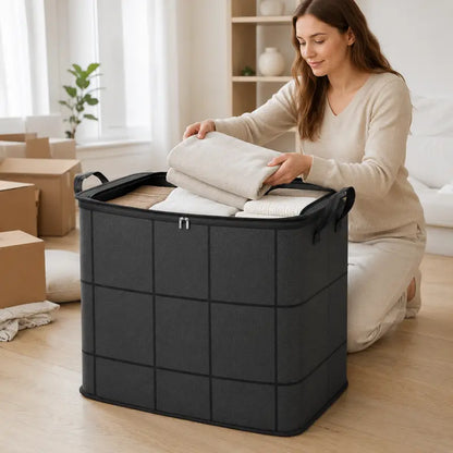 Junazilo® Spacious Moving Storage Bin – Large Capacity Zippered Fabric Organizer for Bedding & Clothes