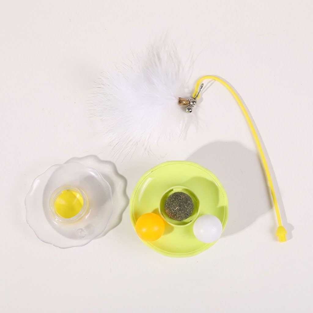 360° Interactive Catnip Toy with Feather & Bell