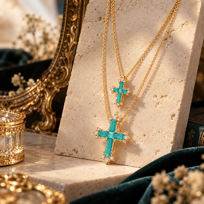 Celestia Turquoise Cross Layered Necklace