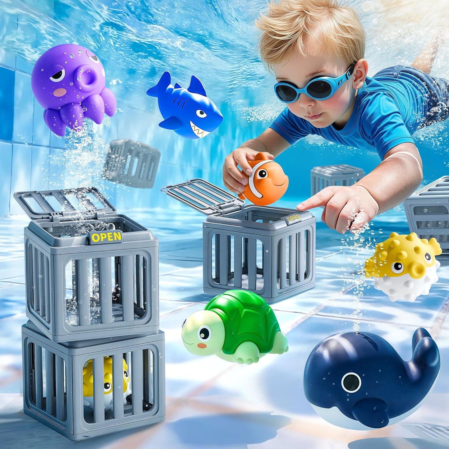 Junazilo® Ocean Rescue Set 💦 👑 Ocean Animal Pool Diving Toy Set - Toss, Dive, Press & Rescue