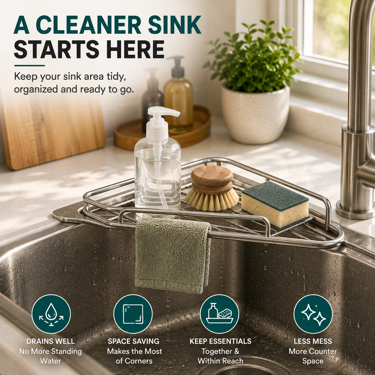 Junazilo® Corner Sink Draining Shelf