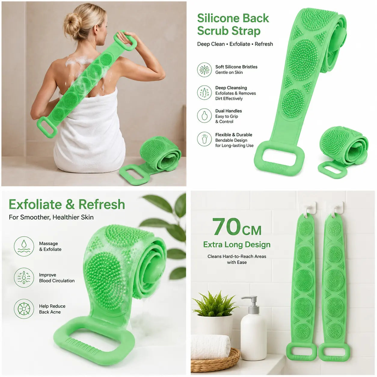 Junazilo® Silicone Bath Brush Double-Sided Exfoliating Back Scrubber upsell