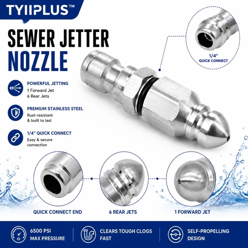 Junazilo® 6500 PSI Stainless Steel Sewer Jetter Nozzle