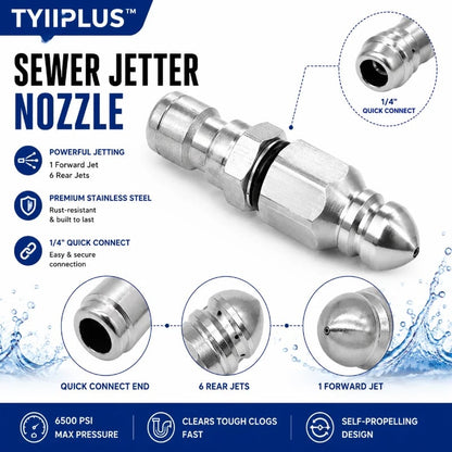 Junazilo® 6500 PSI Stainless Steel Sewer Jetter Nozzle