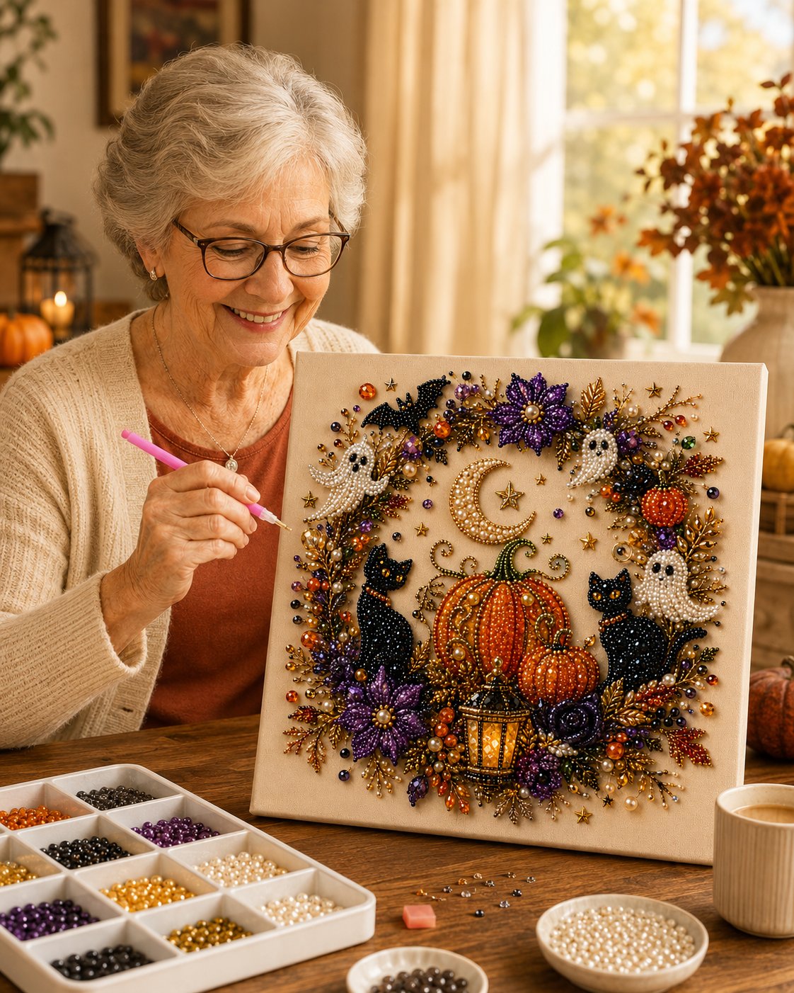 Junazilo® 👻Halloween Pearl Art DIY Kit – Turn Tiny Pearls into Spooky-Cute Magic