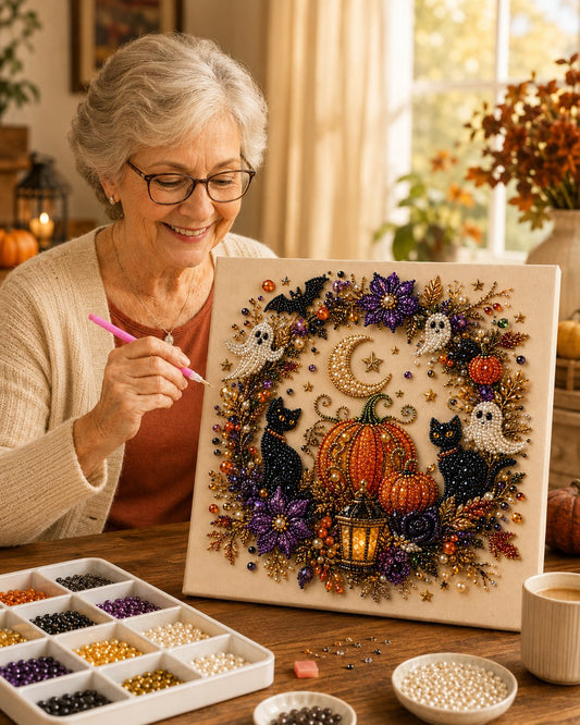 Junazilo® 👻Halloween Pearl Art DIY Kit – Turn Tiny Pearls into Spooky-Cute Magic