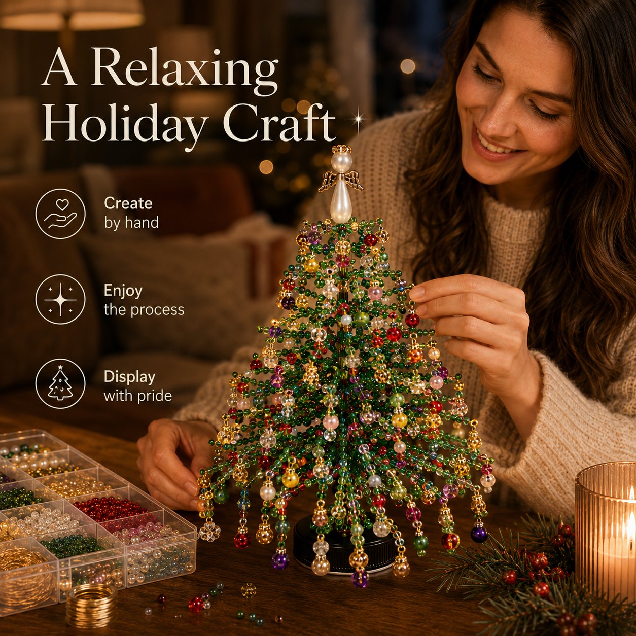 Junazilo® DIY Beaded Christmas Tree Kit – 🎅Create Your Own Sparkling Holiday Decoration