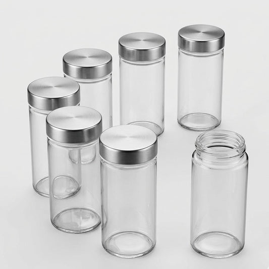 Junazilo Glass Spice Jars with Airtight Stainless Steel Lids - 3oz Seasoning Containers for Gourmet Spices, Herbs, and Seasonings