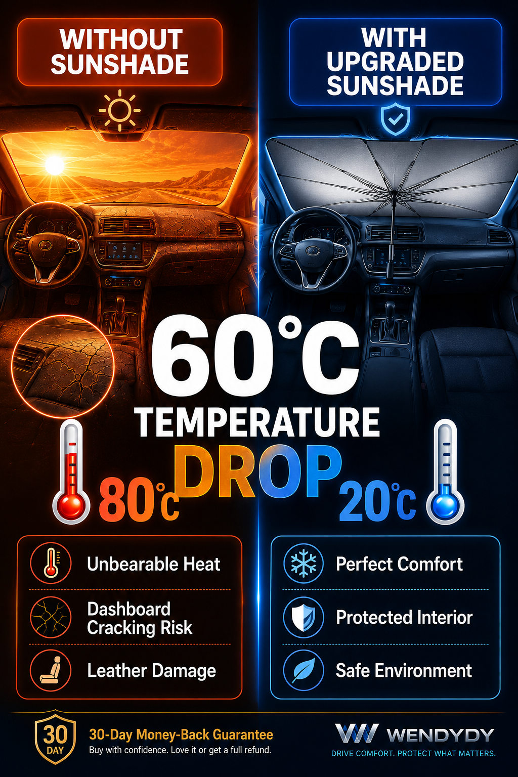 Junazilo® 2026 Upgraded Car Windshield Sun Shade Umbrella