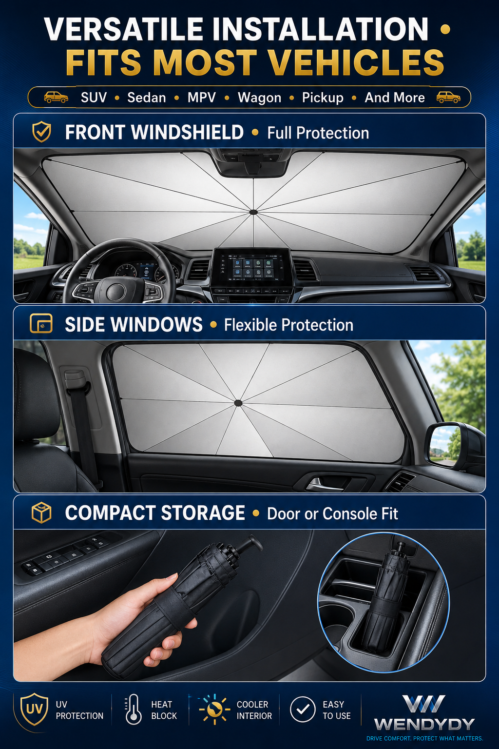 Junazilo® 2026 Upgraded Car Windshield Sun Shade Umbrella