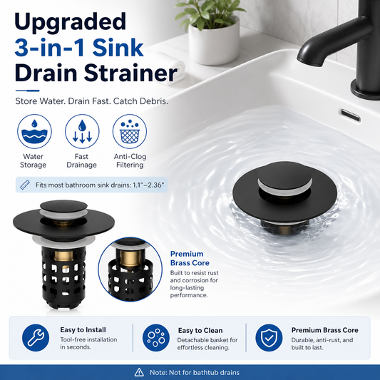 Junazilo® The Ultimate 3-in-1 Pop-Up Sink Strainer