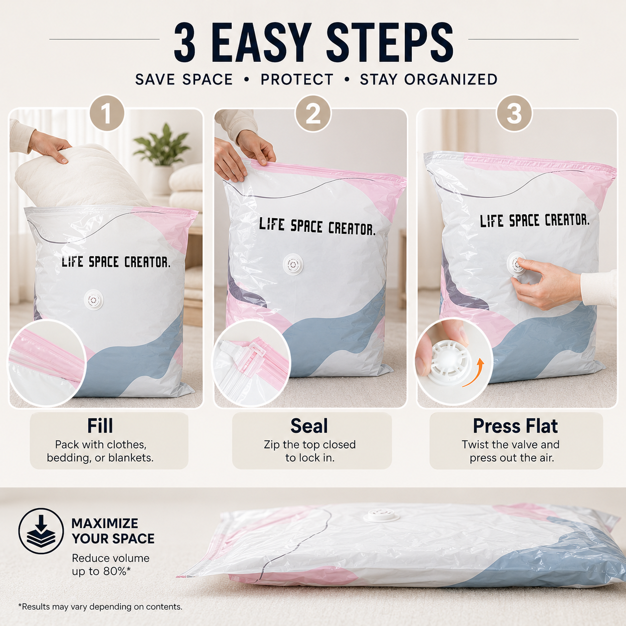 Junazilo® No-Pump Vacuum Storage Compression Bags