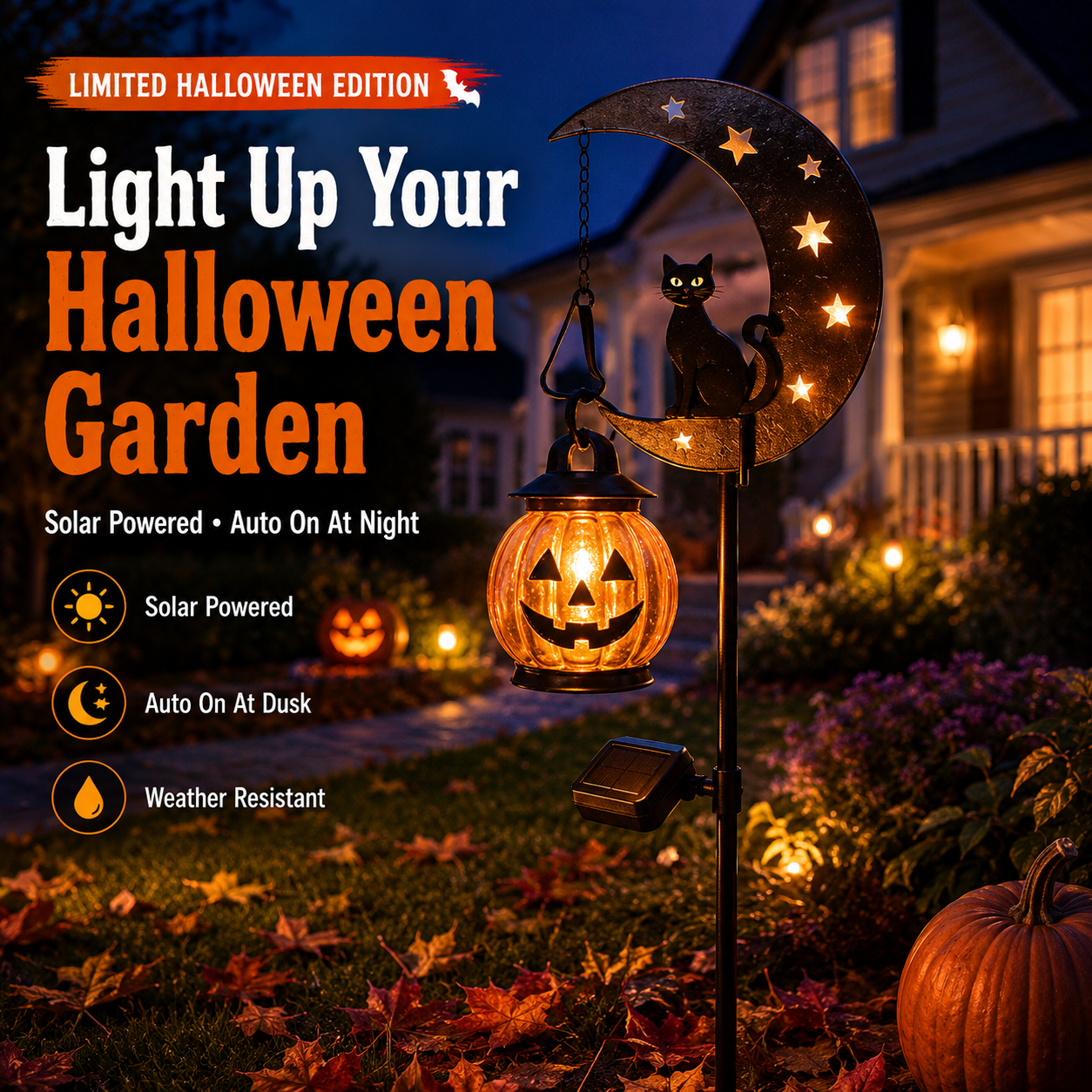 Junazilo® Pumpkin Moon Garden Stake Light