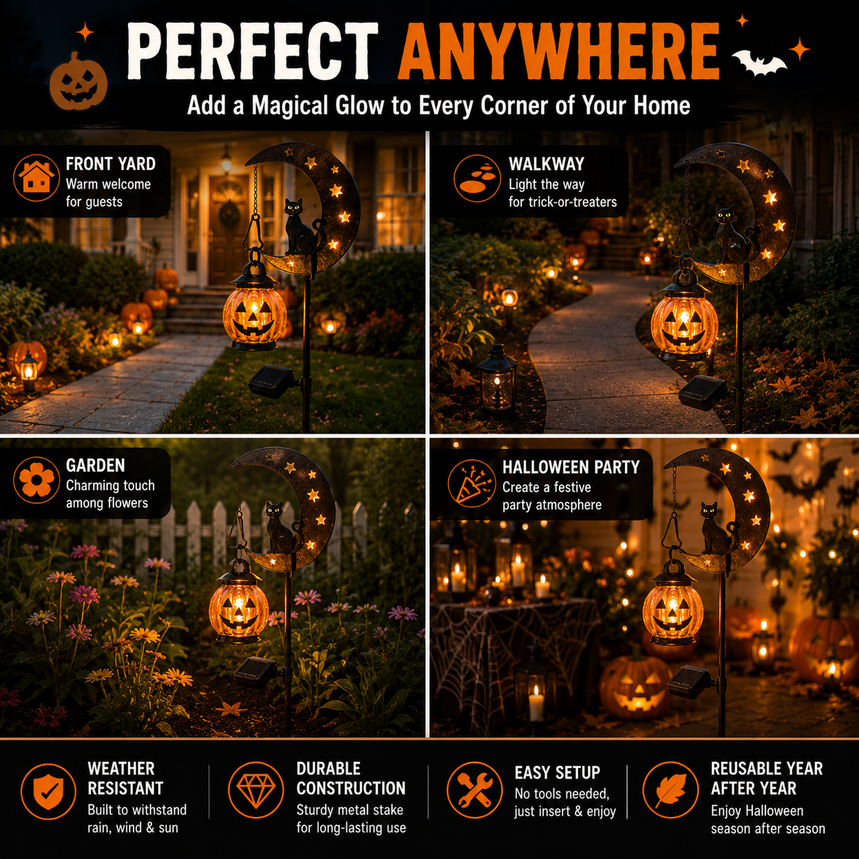 Junazilo® Pumpkin Moon Garden Stake Light
